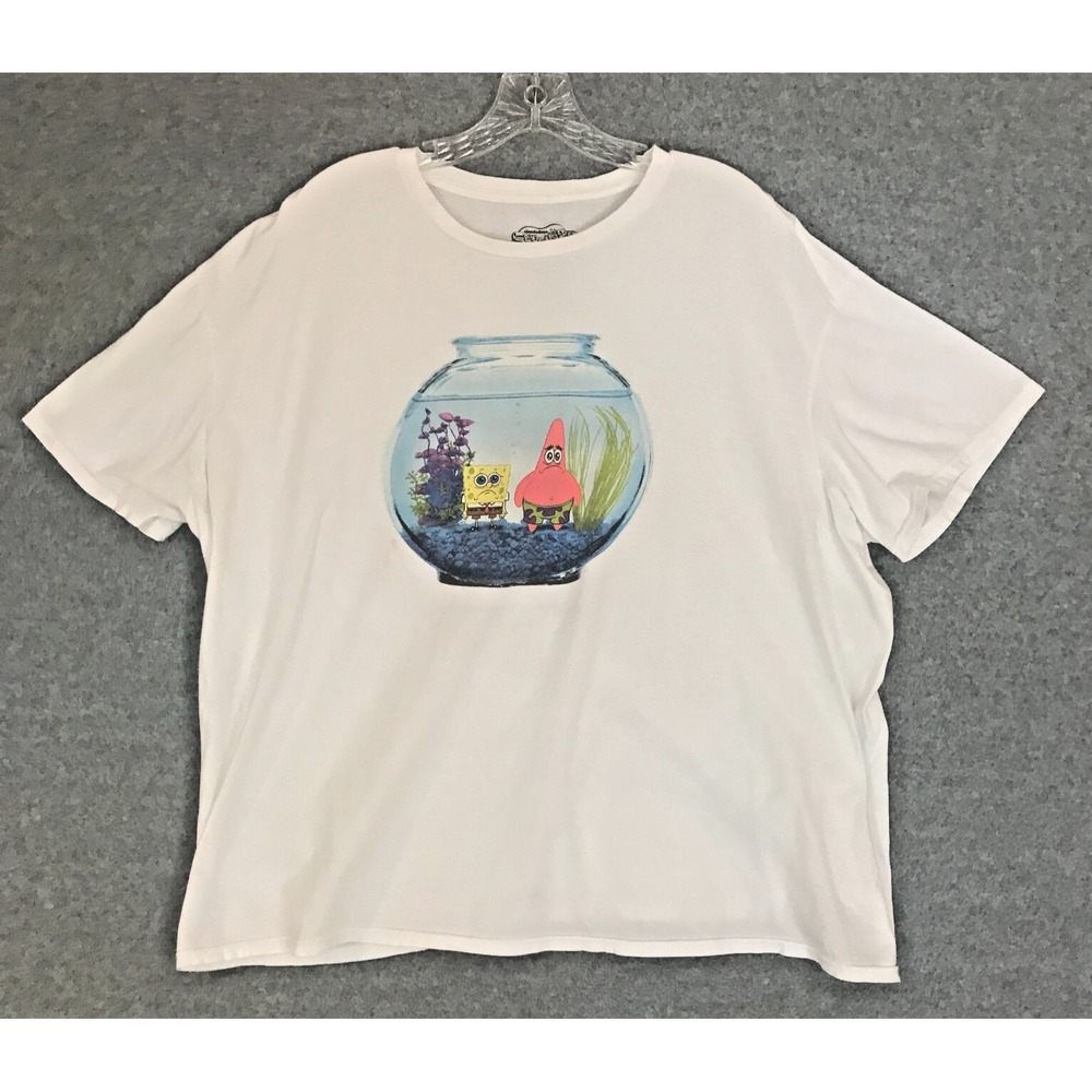 SpongeBob Patrick Star in Fish Bowl T-Shirt Mens 2XL (50-52) White Cotton STAINS